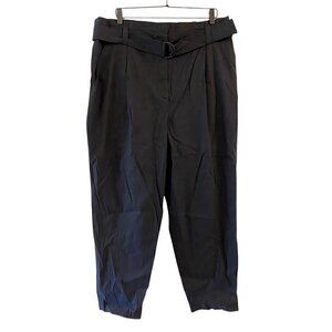 A.L.C. Womens Diego Cropped Paperbag Pants Black Belted Stretch Pockets 18 New